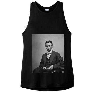 Abraham Lincoln Seated And Holding His Spectacles And A Pencil On Feb 1865 Ladies PosiCharge Tri-Blend Wicking Tank