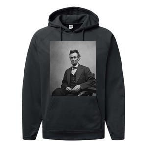 Abraham Lincoln Seated And Holding His Spectacles And A Pencil On Feb 1865 Performance Fleece Hoodie