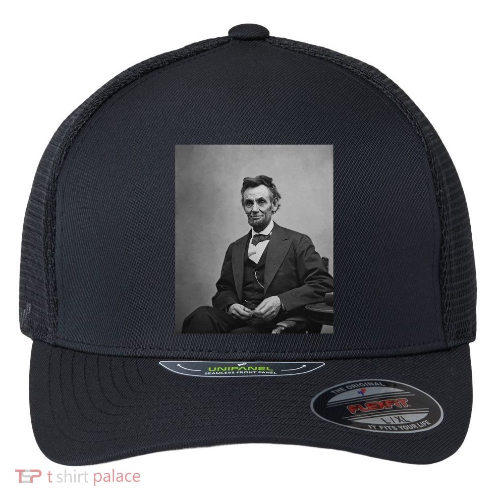 Abraham Lincoln Seated And Holding His Spectacles And A Pencil On Feb 1865 Flexfit Unipanel Trucker Cap