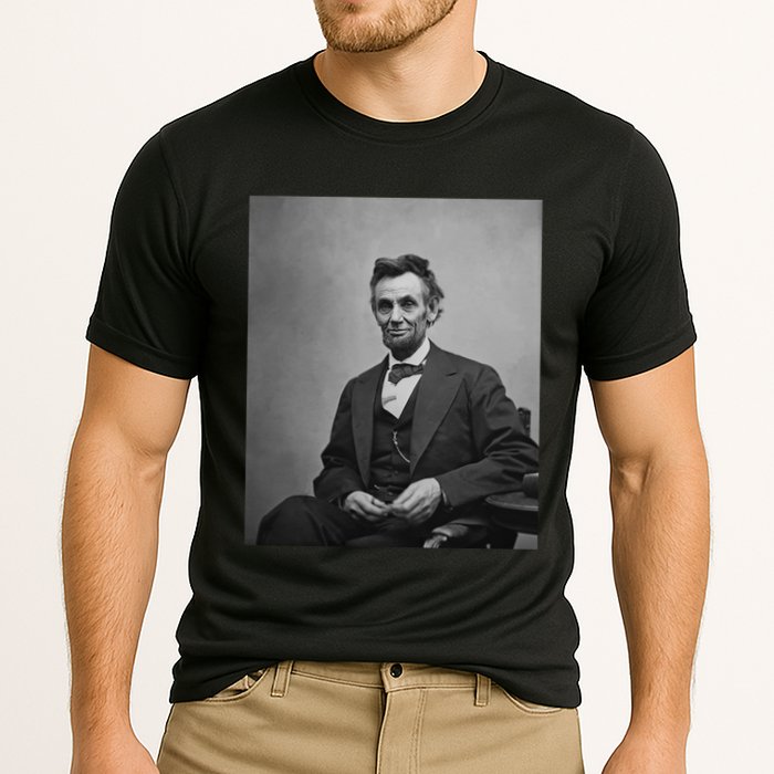 Abraham Lincoln Seated And Holding His Spectacles And A Pencil On Feb 1865 Performance Shirt