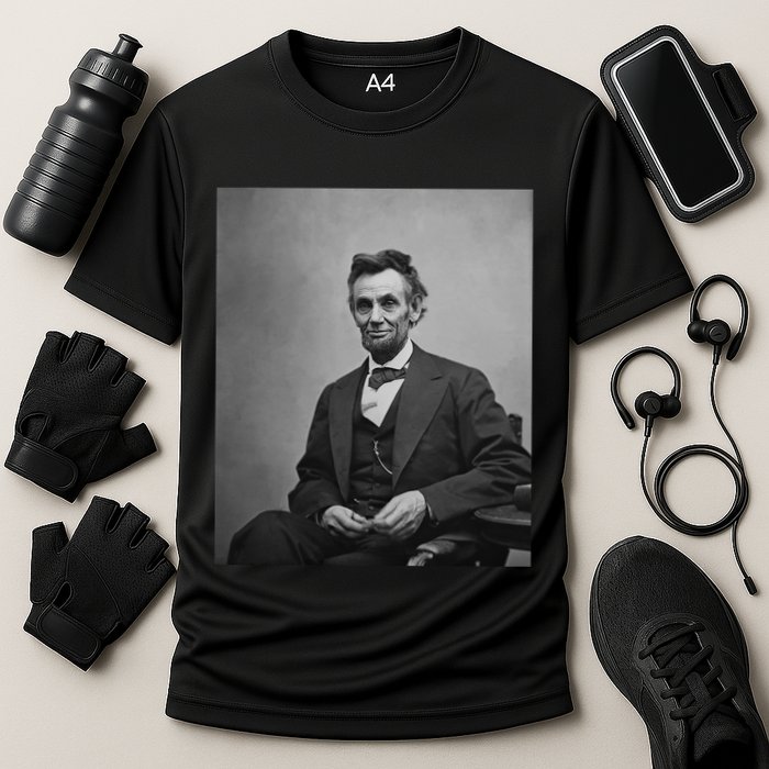 Abraham Lincoln Seated And Holding His Spectacles And A Pencil On Feb 1865 Performance Shirt