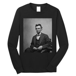 Abraham Lincoln Seated And Holding His Spectacles And A Pencil On Feb 1865 Long Sleeve Shirt