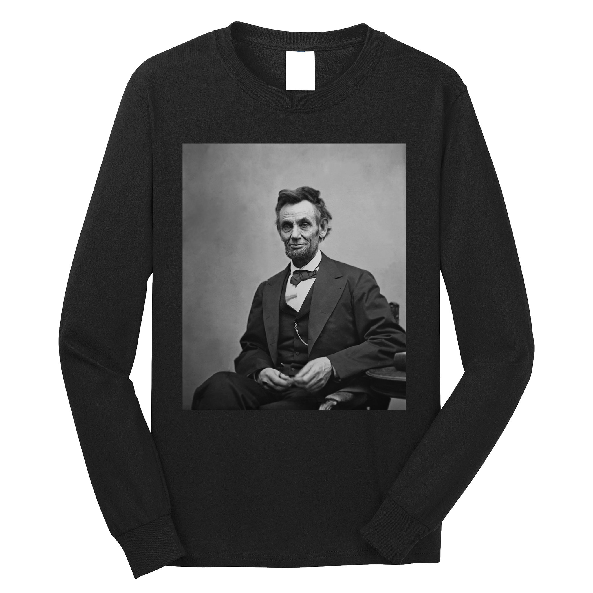 Abraham Lincoln Seated And Holding His Spectacles And A Pencil On Feb 1865 Long Sleeve Shirt