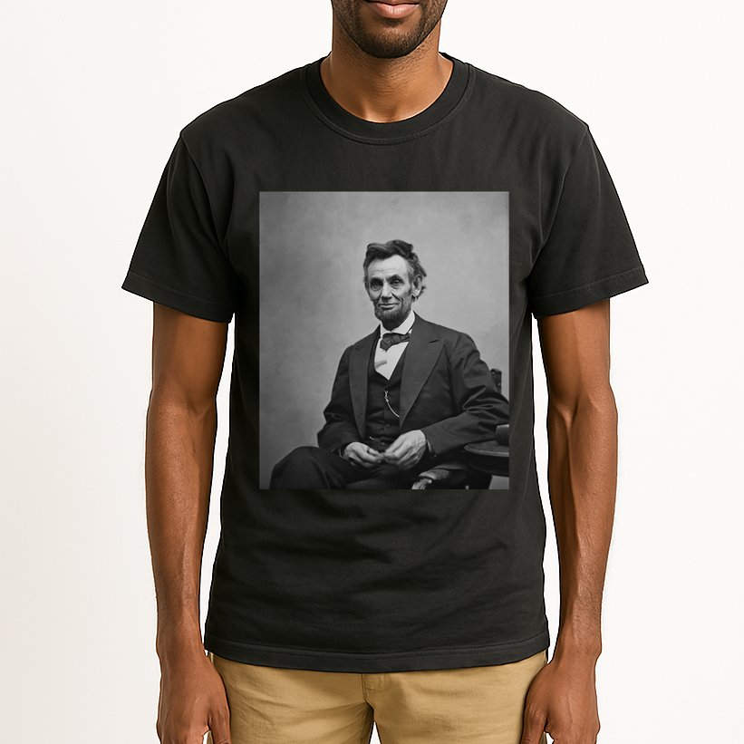 Abraham Lincoln Seated And Holding His Spectacles And A Pencil On Feb 1865 Tall T-Shirt