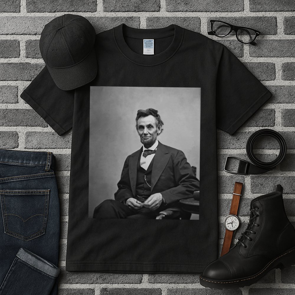 Abraham Lincoln Seated And Holding His Spectacles And A Pencil On Feb 1865 Tall T-Shirt