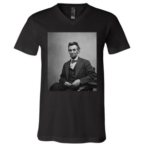 Abraham Lincoln Seated And Holding His Spectacles And A Pencil On Feb 1865 V-Neck T-Shirt