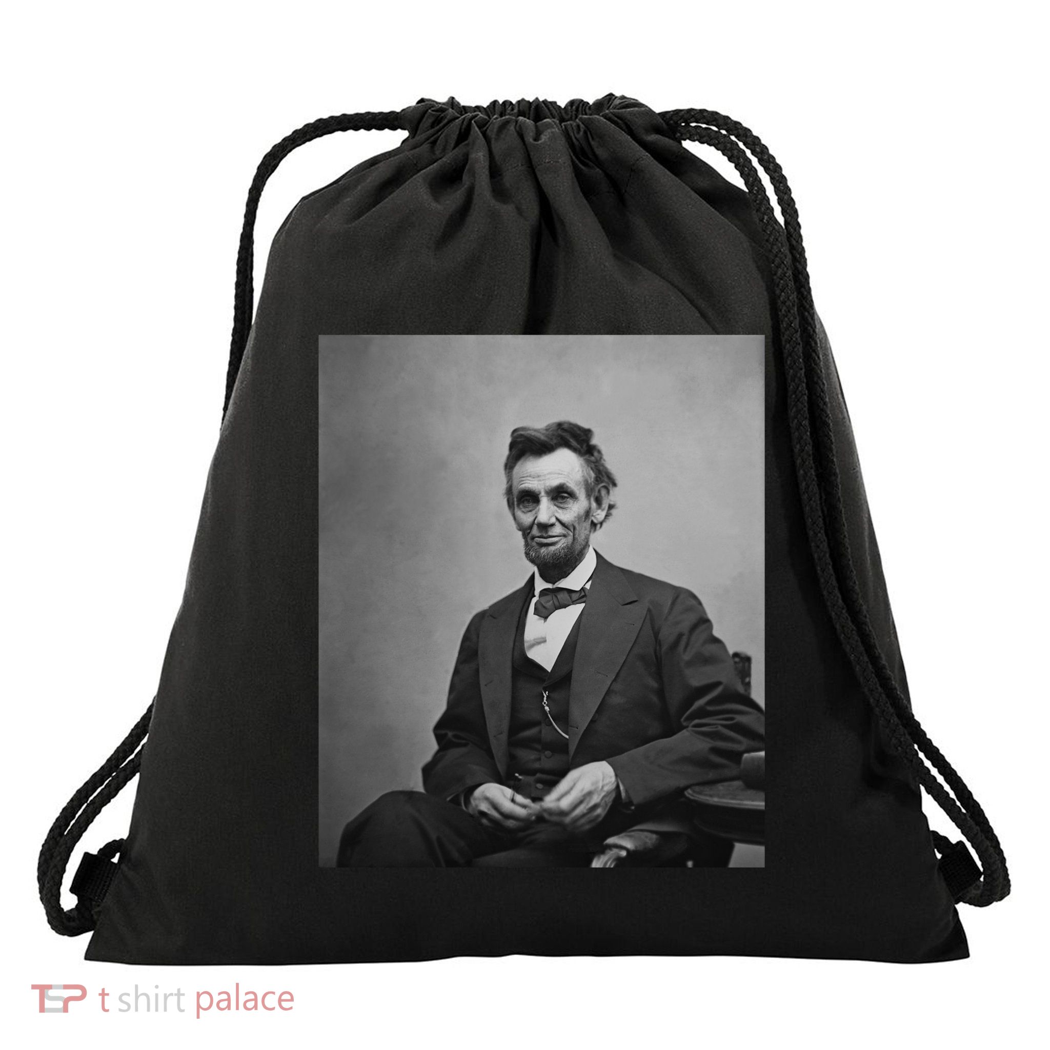 Abraham Lincoln Seated And Holding His Spectacles And A Pencil On Feb 1865 Drawstring Bag