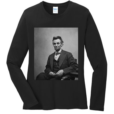 Abraham Lincoln Seated And Holding His Spectacles And A Pencil On Feb 1865 Ladies Long Sleeve Shirt