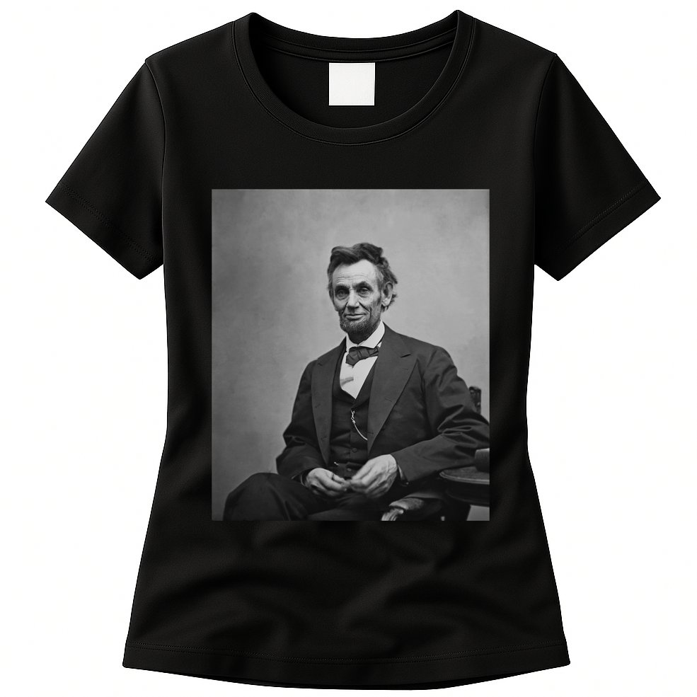 Abraham Lincoln Seated And Holding His Spectacles And A Pencil On Feb 1865 Womens T-Shirt