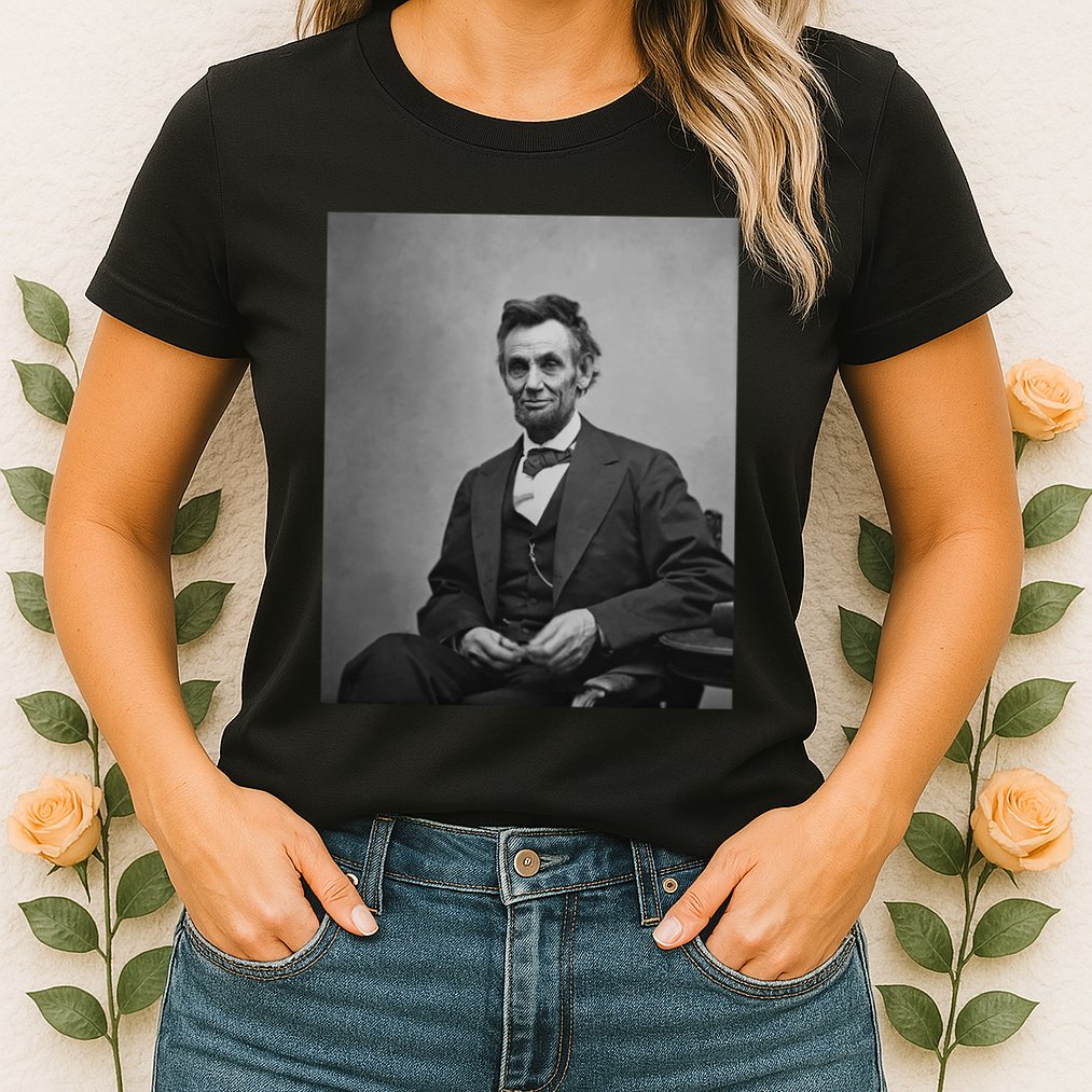 Abraham Lincoln Seated And Holding His Spectacles And A Pencil On Feb 1865 Womens T-Shirt