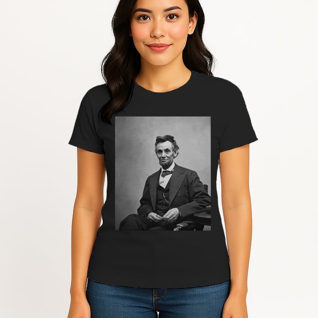 Abraham Lincoln Seated And Holding His Spectacles And A Pencil On Feb 1865 Womens T-Shirt
