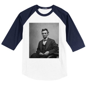 Abraham Lincoln Seated And Holding His Spectacles And A Pencil On Feb 1865 Baseball Sleeve Shirt