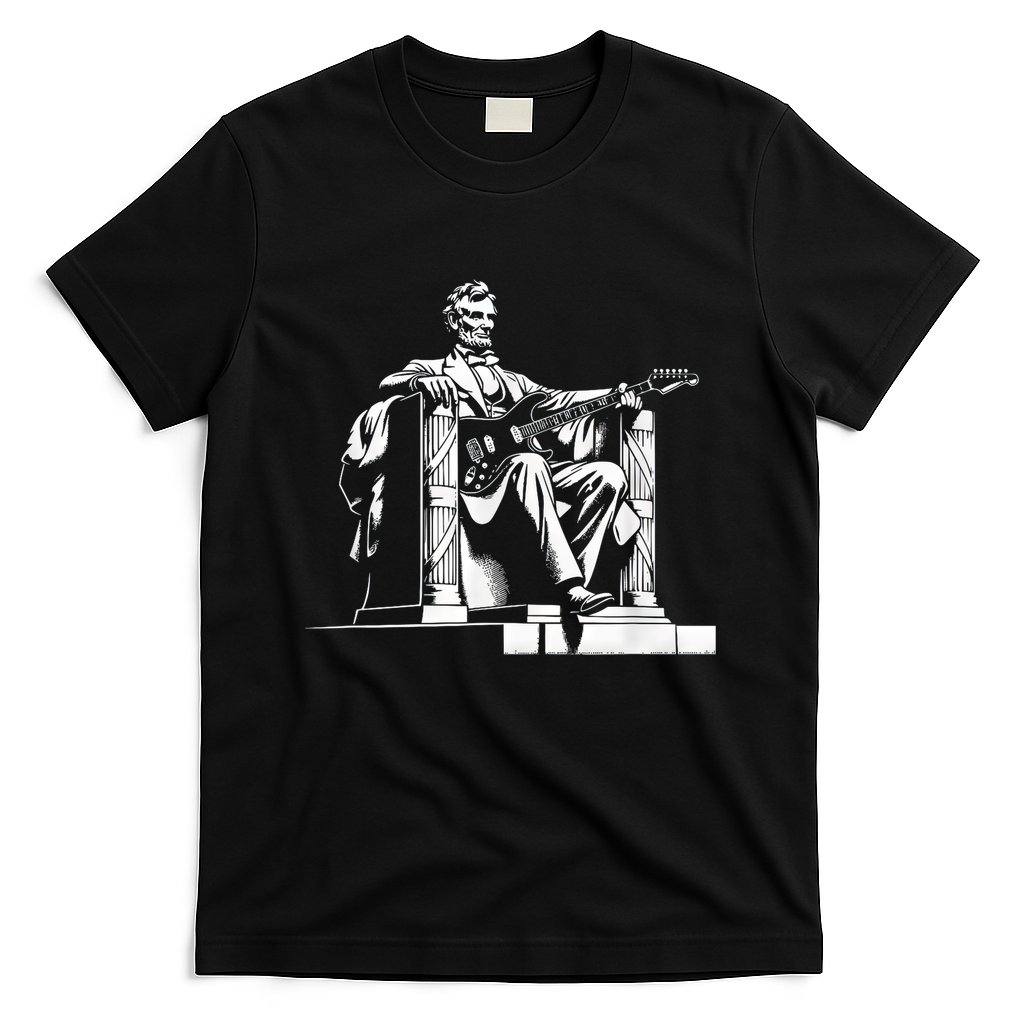 Abraham Lincoln Statue Playing Electric Guitar Funny T-Shirt