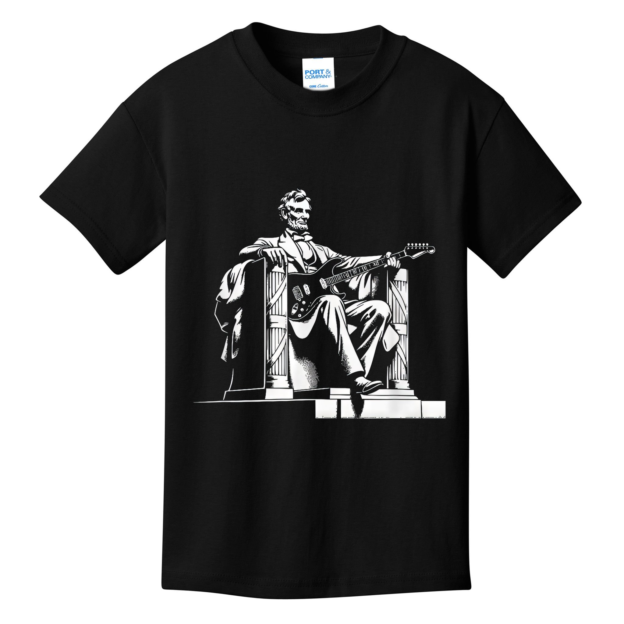 Abraham Lincoln Statue Playing Electric Guitar Funny Kids T-Shirt