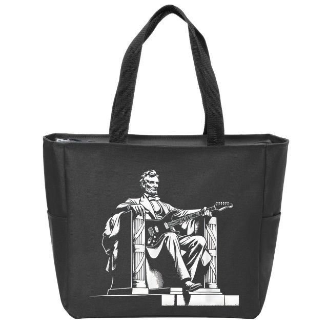 Abraham Lincoln Statue Playing Electric Guitar Funny Zip Tote Bag