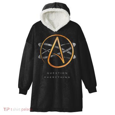 Atheist Logo Science Atom Symbol Question Everything Hooded Wearable Blanket