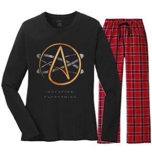 Atheist Logo Science Atom Symbol Question Everything Women's Long Sleeve Flannel Pajama Set 