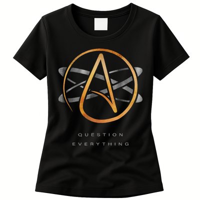 Atheist Logo Science Atom Symbol Question Everything Womens T-Shirt