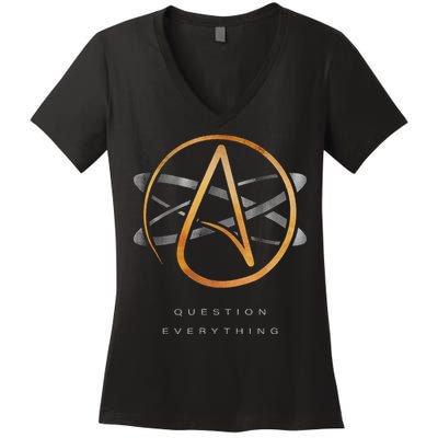 Atheist Logo Science Atom Symbol Question Everything Women's V-Neck T-Shirt