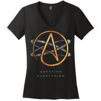Atheist Logo Science Atom Symbol Question Everything Women's V-Neck T-Shirt