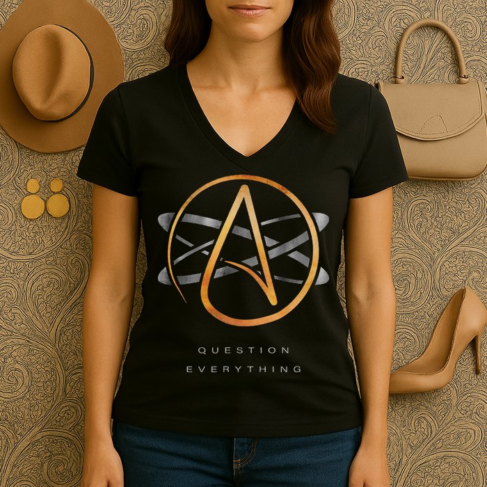 Atheist Logo Science Atom Symbol Question Everything Women's V-Neck T-Shirt