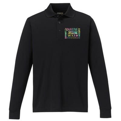 Advocate Love Support Accept Be Kind Autism Awareness Cool Gift Performance Long Sleeve Polo