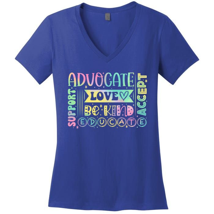 Advocate Love Support Accept Be Kind Autism Awareness Cool Gift Women's V-Neck T-Shirt