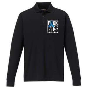 Amyotrophic Lateral Sclerosis ALS Awareness Disease Disorder Performance Long Sleeve Polo