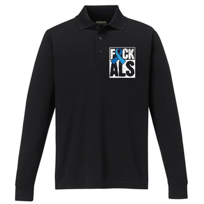 Amyotrophic Lateral Sclerosis ALS Awareness Disease Disorder Performance Long Sleeve Polo