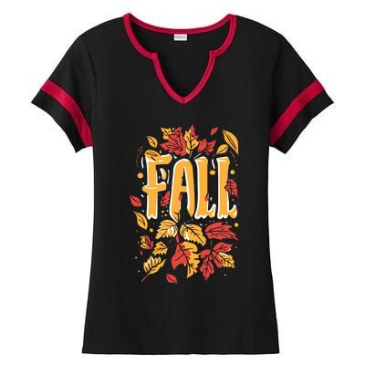 Autumn Leaves Seasonal Graphic Ladies Halftime Notch Neck Tee