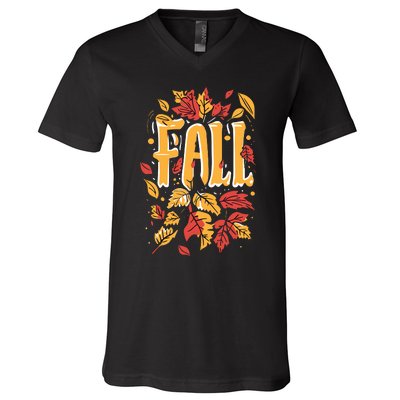 Autumn Leaves Seasonal Graphic V-Neck T-Shirt