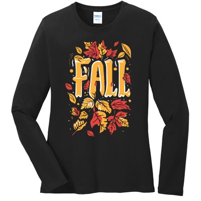 Autumn Leaves Seasonal Graphic Ladies Long Sleeve Shirt