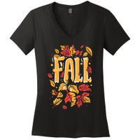 Autumn Leaves Seasonal Graphic Women's V-Neck T-Shirt