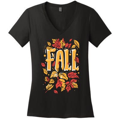 Autumn Leaves Seasonal Graphic Women's V-Neck T-Shirt