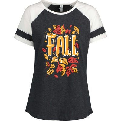 Autumn Leaves Seasonal Graphic Enza Ladies Jersey Colorblock Tee