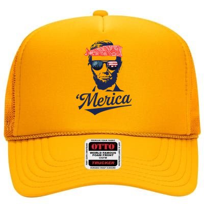 Abraham Lincoln Sunglasses Bandana Merica High Crown Mesh Back Trucker Hat