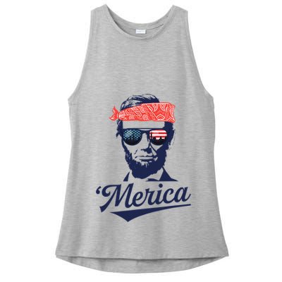 Abraham Lincoln Sunglasses Bandana Merica Ladies PosiCharge Tri-Blend Wicking Tank