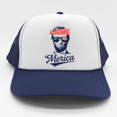 Abraham Lincoln Sunglasses Bandana Merica Trucker Hat