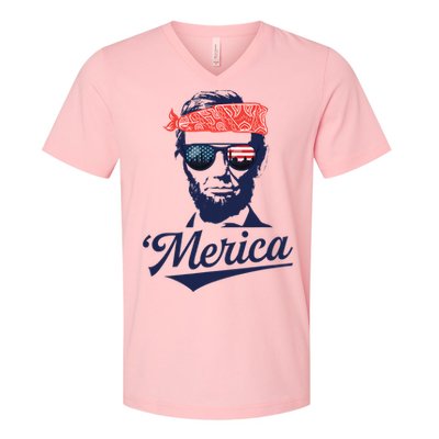 Abraham Lincoln Sunglasses Bandana Merica V-Neck T-Shirt