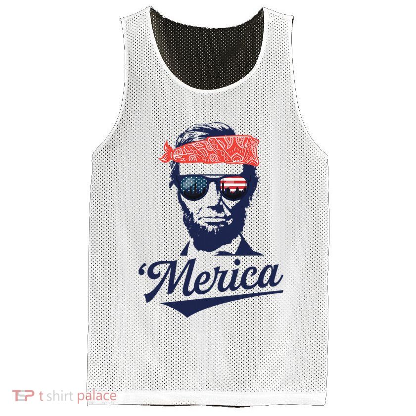 Abraham Lincoln Sunglasses Bandana Merica Mesh Reversible Basketball Jersey Tank