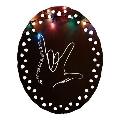 ASL Love Sign Language Autism Gift Awareness Support Ceramic Oval Ornament