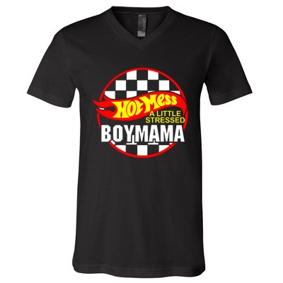 A Little Stressed Boy Mama V-Neck T-Shirt