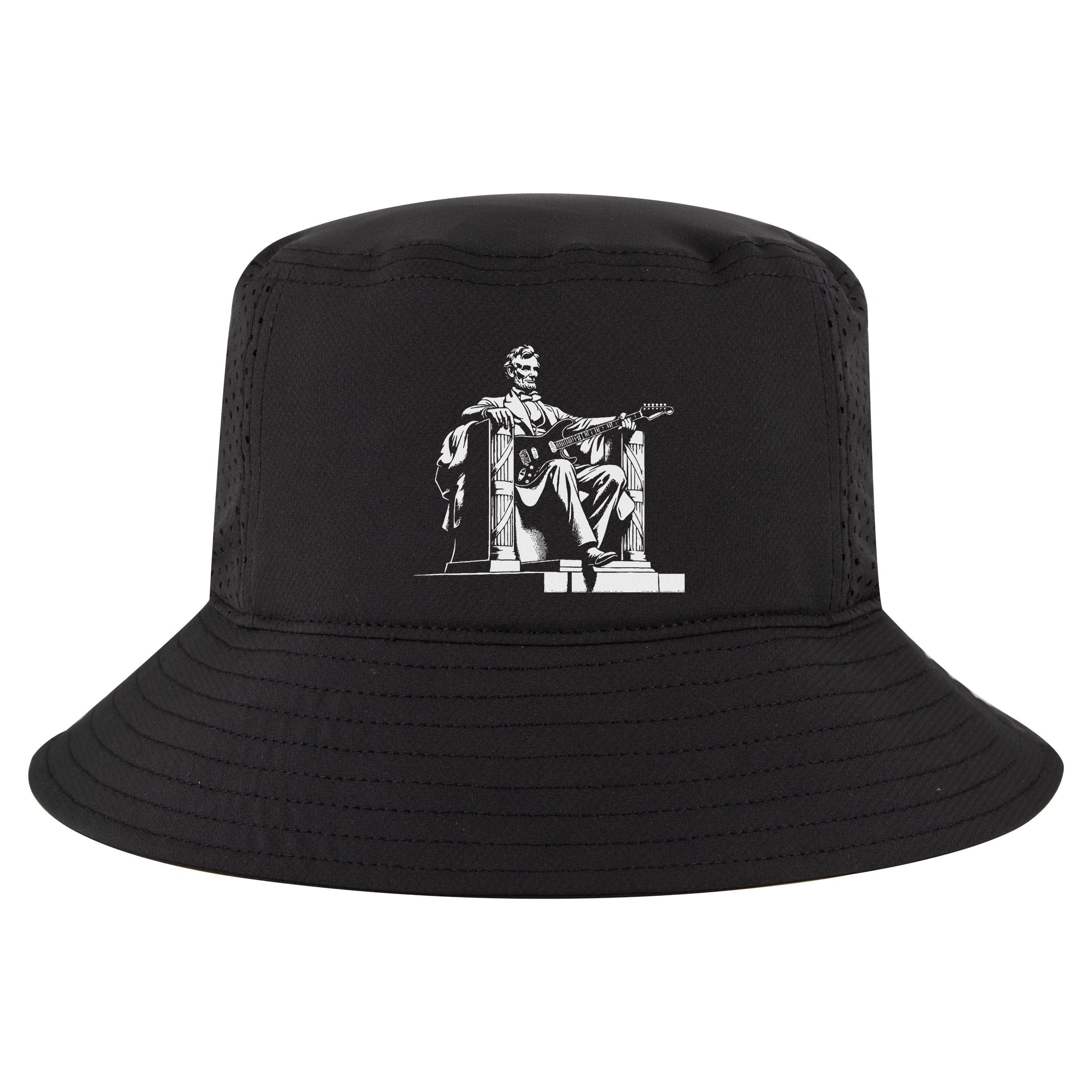 Abraham Lincoln Statue Playing Electric Guitar Funny Cool Comfort Performance Bucket Hat