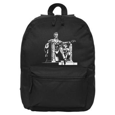 Abraham Lincoln Statue Playing Electric Guitar Funny 16 in Basic Backpack
