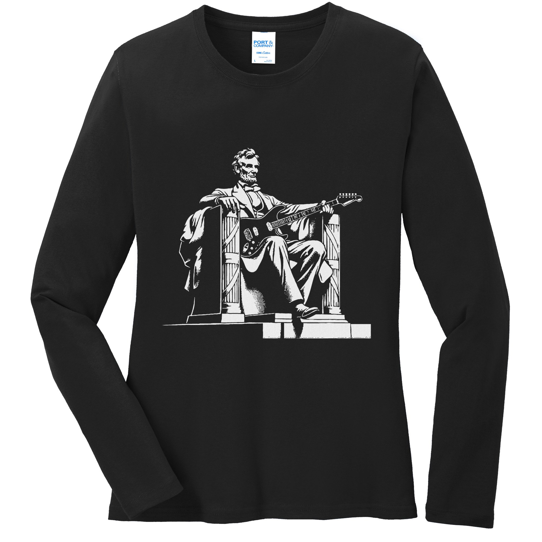 Abraham Lincoln Statue Playing Electric Guitar Funny Ladies Long Sleeve Shirt
