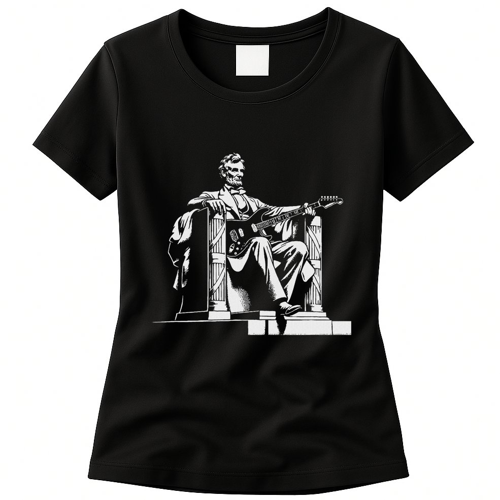 Abraham Lincoln Statue Playing Electric Guitar Funny Womens T-Shirt