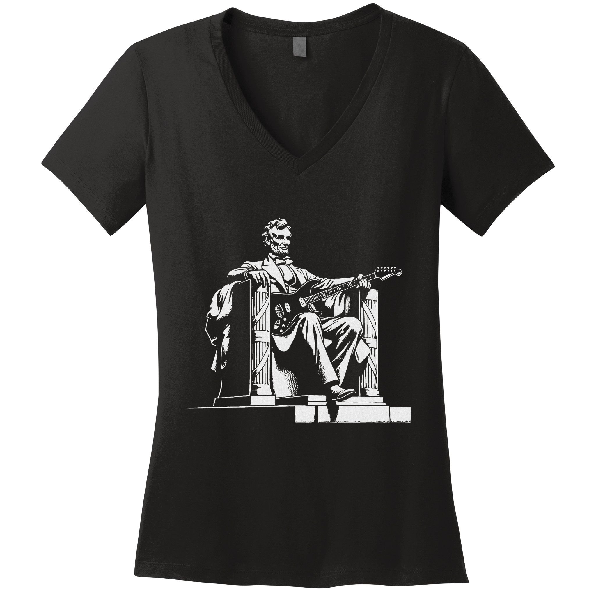 Abraham Lincoln Statue Playing Electric Guitar Funny Women's V-Neck T-Shirt