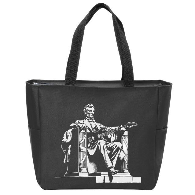 Abraham Lincoln Statue Playing Electric Guitar Funny Zip Tote Bag
