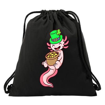 Axolotl Leprechaun St Patricks Axolotl Gift Drawstring Bag