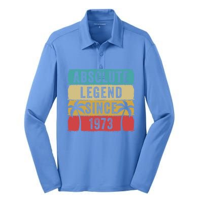 Absolute Legend Since 1973 Retro Birthday Celebration Funny Gift Silk Touch Performance Long Sleeve Polo